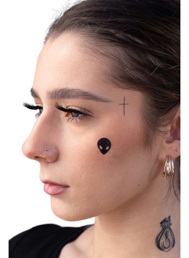 Thug Ink Temporary Tattoos – Volume III – 8-Piece Set | Alien Head, Money Bag, Compass & More | Face & Neck Water-Transfer Tattoos – Fake Ink for Parties, Pranks & More - Image 1